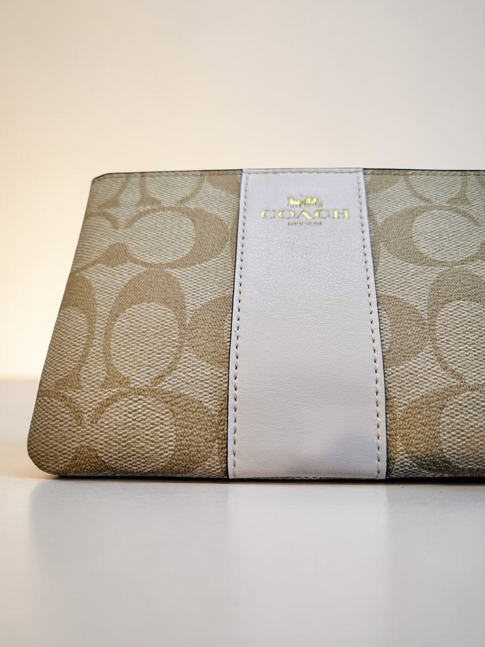 Coach Signature Canvas Wallet with Cream Center Stripe